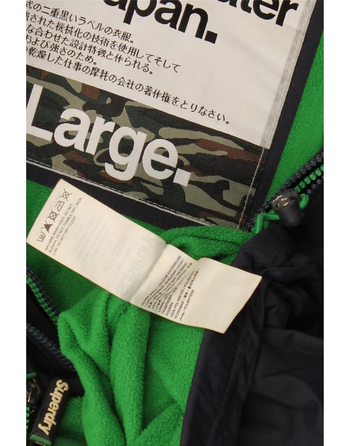 Γυναικείο μπουφάν SUPERDRY με κουκούλα αντιανεμικό UK 16 Large Navy Blue Polyester