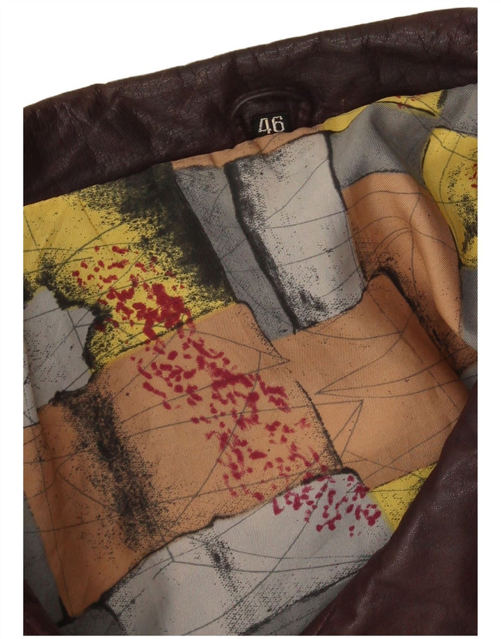 Vintage Γυναικείο Δερμάτινο Μπουφάν IT 46 Μεγάλο Βουργουνδί Γεωμετρικό