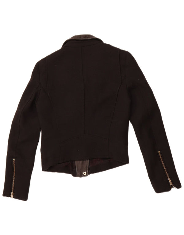 ZARA Γυναικείο Crop Biker Jacket UK 6 XS Μαύρο Πολυεστέρας