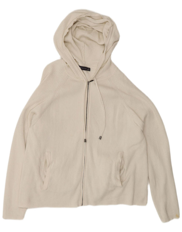 Marks & Spencer Γυναικείο πουλόβερ με κουκούλα ζακέτα UK 18 XL από λευκό βαμβακερό