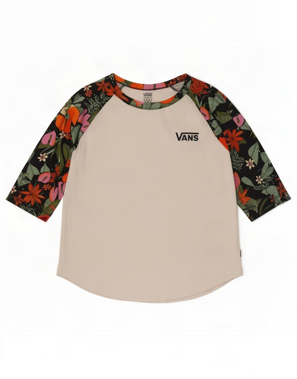 Vans Γυναικείο τοπ 3/4 μανίκι UK 12 μεσαίο λευκό φλοράλ βαμβακερό