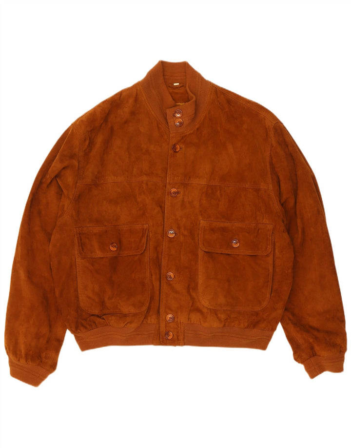 Vintage Ανδρικό Suede Bomber Jacket IT 50 Large Brown Δερμάτινο
