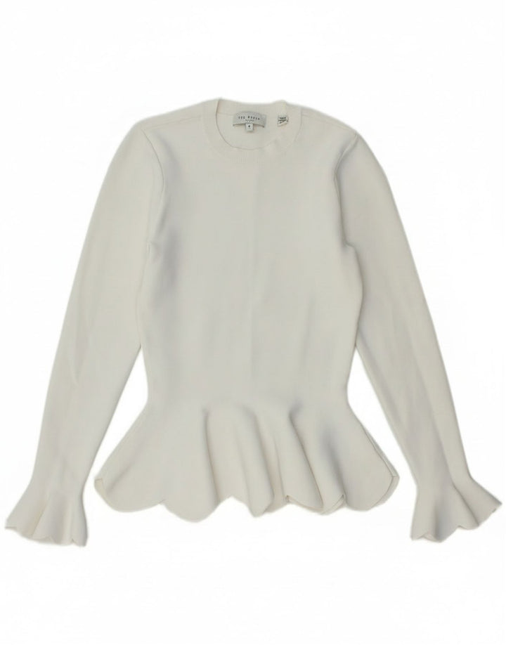 Γυναικείο πουλόβερ με λαιμόκοψη Ted Baker Μέγεθος 0 2XS Λευκή βισκόζη