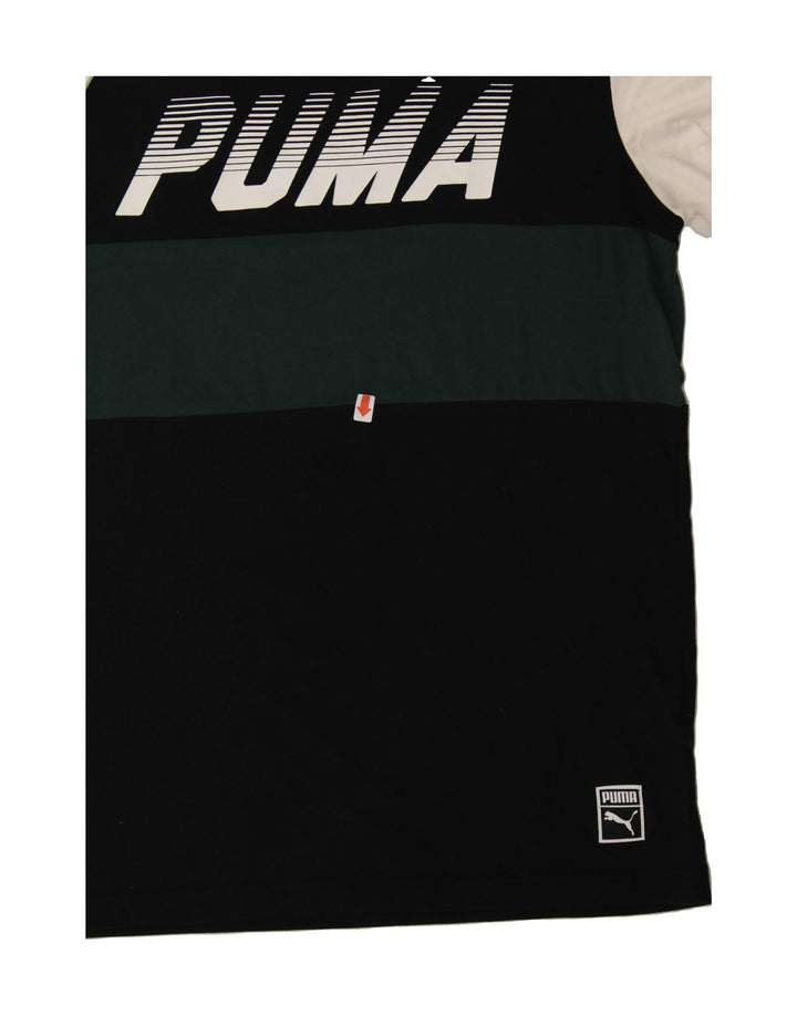 PUMA Mens Graphic T-Shirt Top Medium Black Colourblock Cotton Vintage Puma and Second-Hand Puma from Messina Hembry 