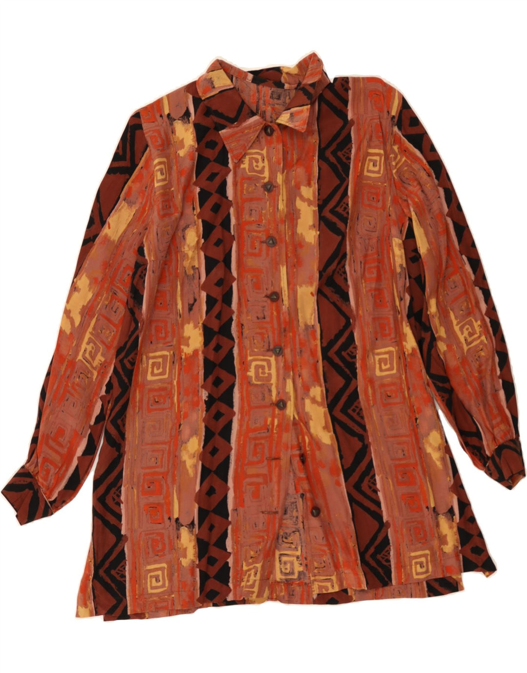 VINTAGE Womens Shirt UK 16 Large Brown Geometric Vintage Vintage and Second-Hand Vintage from Messina Hembry 