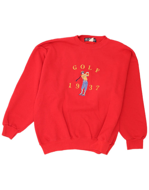 Vintage Mens Graphic Sweatshirt Jumper XL Red Cotton