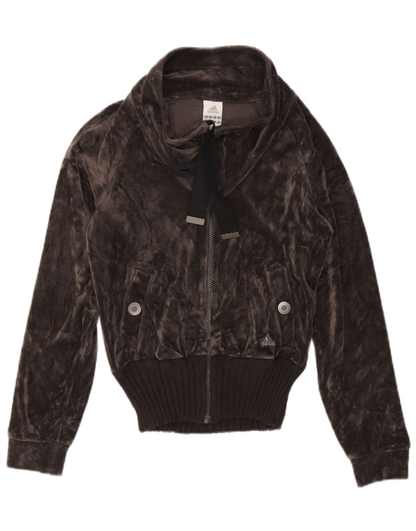 Γυναικεία βελούδινη αθλητική φόρμα ADIDAS Top Jacket UK 12 μεσαίο γκρι βαμβακερό