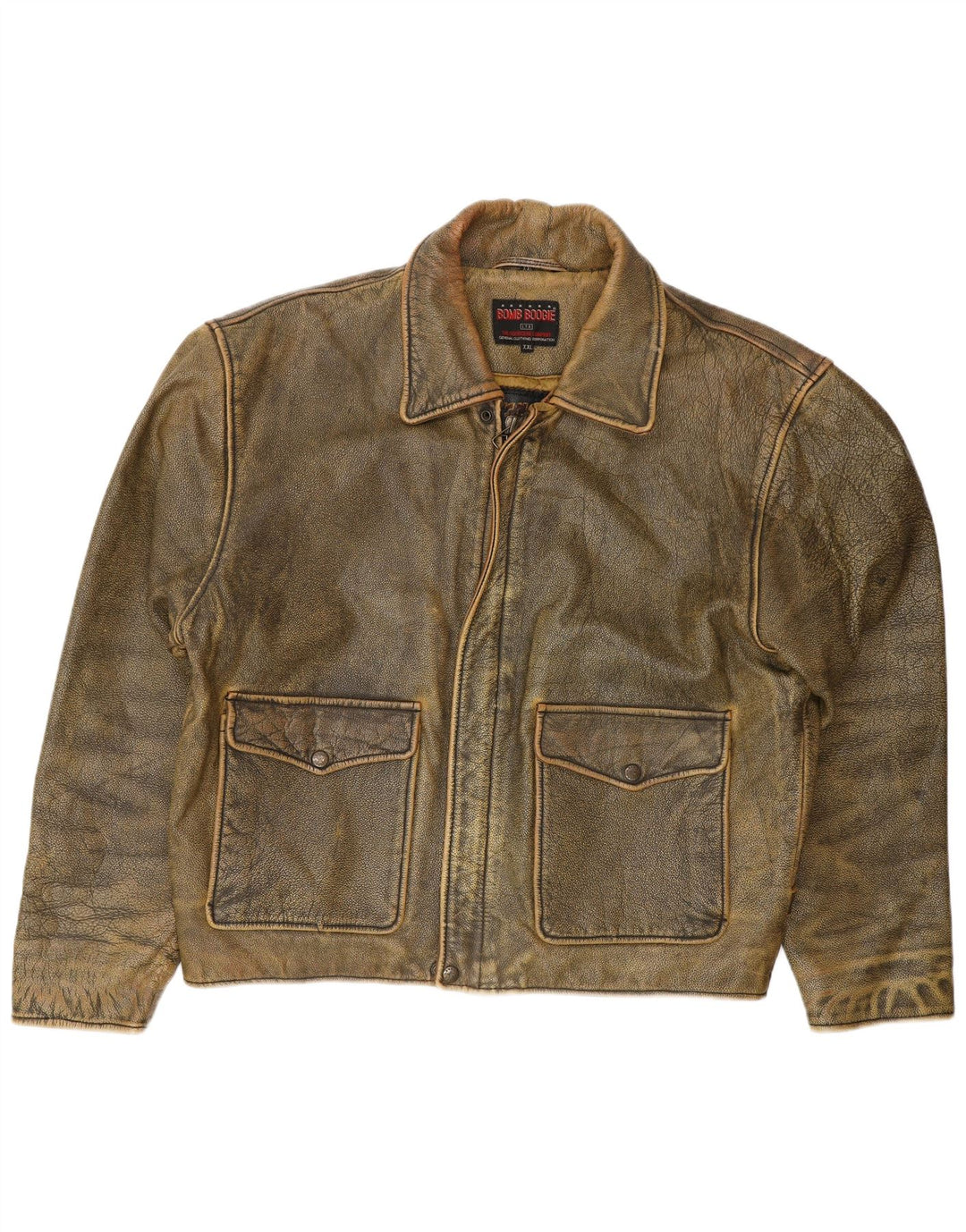 BOMB BOOGIE Ανδρικό Δερμάτινο Μπουφάν UK 44 2XL Καφέ Δερμάτινο Biker