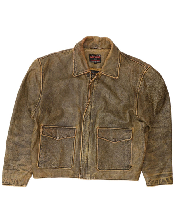 BOMB BOOGIE Ανδρικό Δερμάτινο Μπουφάν UK 44 2XL Καφέ Δερμάτινο Biker