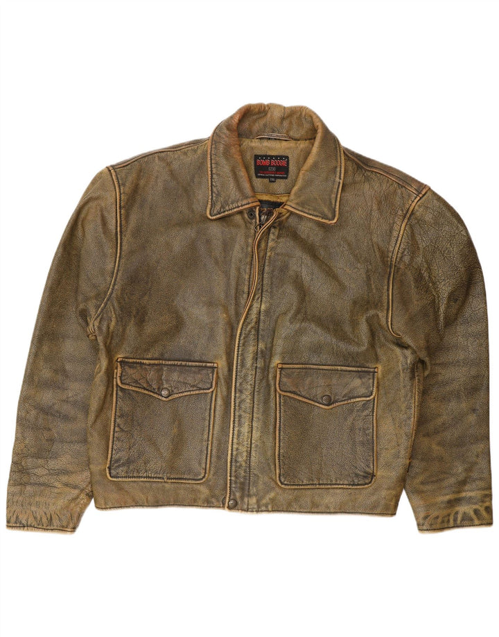 BOMB BOOGIE Ανδρικό Δερμάτινο Μπουφάν UK 44 2XL Καφέ Δερμάτινο Biker