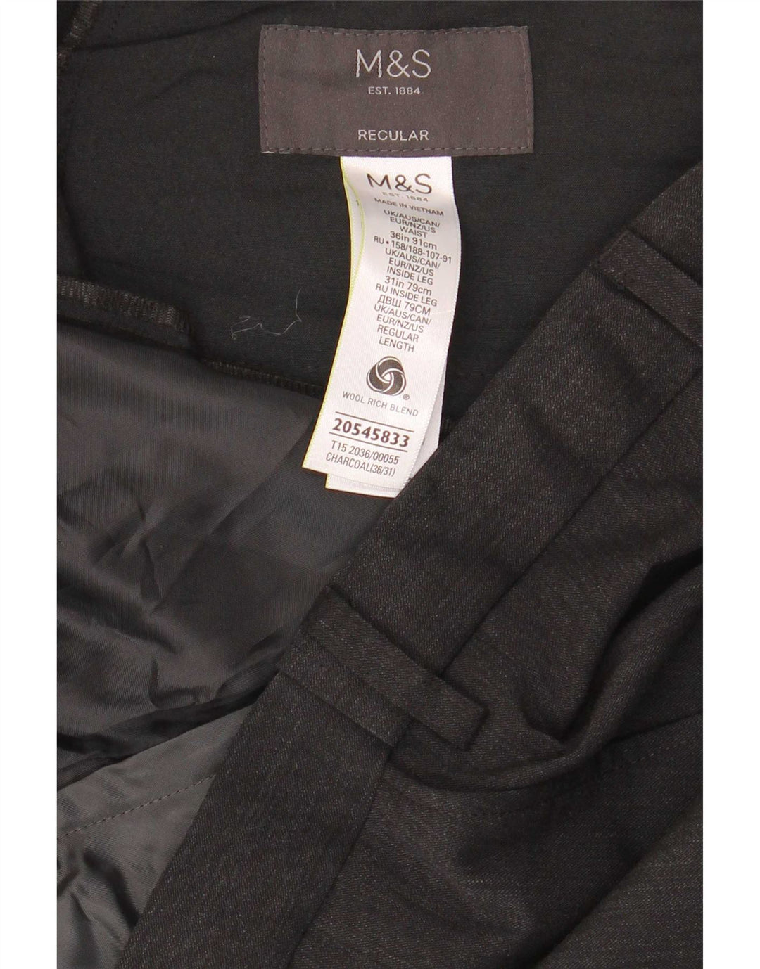 Marks & Spencer Ανδρικό παντελόνι με κανονική εφαρμογή W36 L31 Γκρι μαλλί