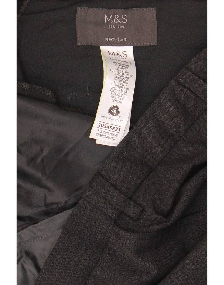 Marks & Spencer Ανδρικό παντελόνι με κανονική εφαρμογή W36 L31 Γκρι μαλλί