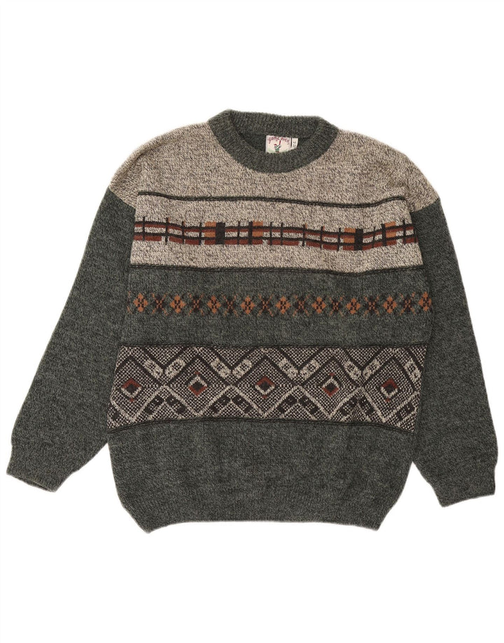 Vintage Ανδρικό πουλόβερ με λαιμόκοψη IT 50 Medium Grey Geometric