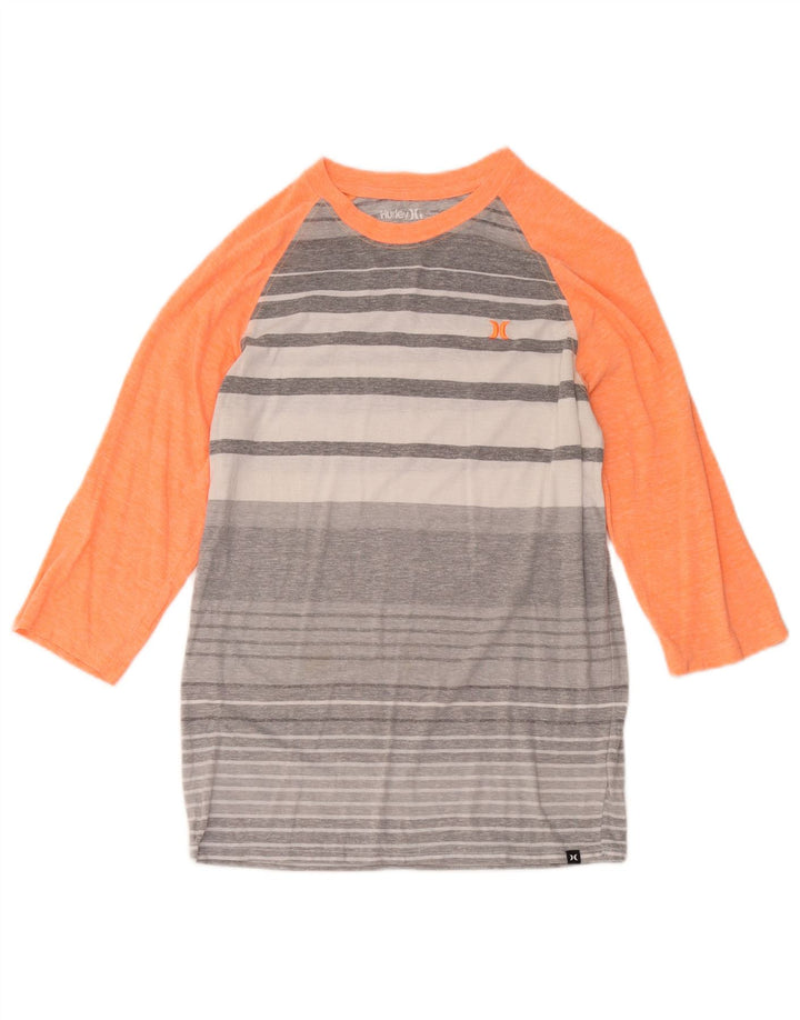 Hurley Γυναικεία Premium Fit Top 3/4 μανίκια UK 10 μικρού γκρι ριγέ πολυεστέρα