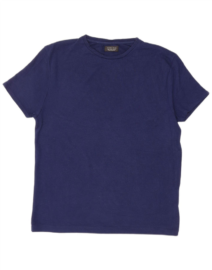 Ανδρικό T-Shirt ZARA Top Large Navy Blue Polyester