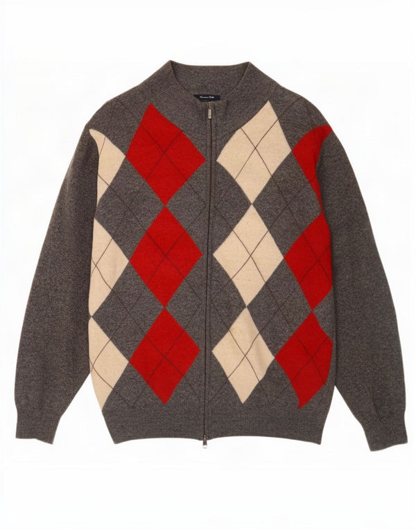 Ανδρικό πουλόβερ με φερμουάρ Massimo Dutti 2XL γκρι Argyle/Diamond Wool
