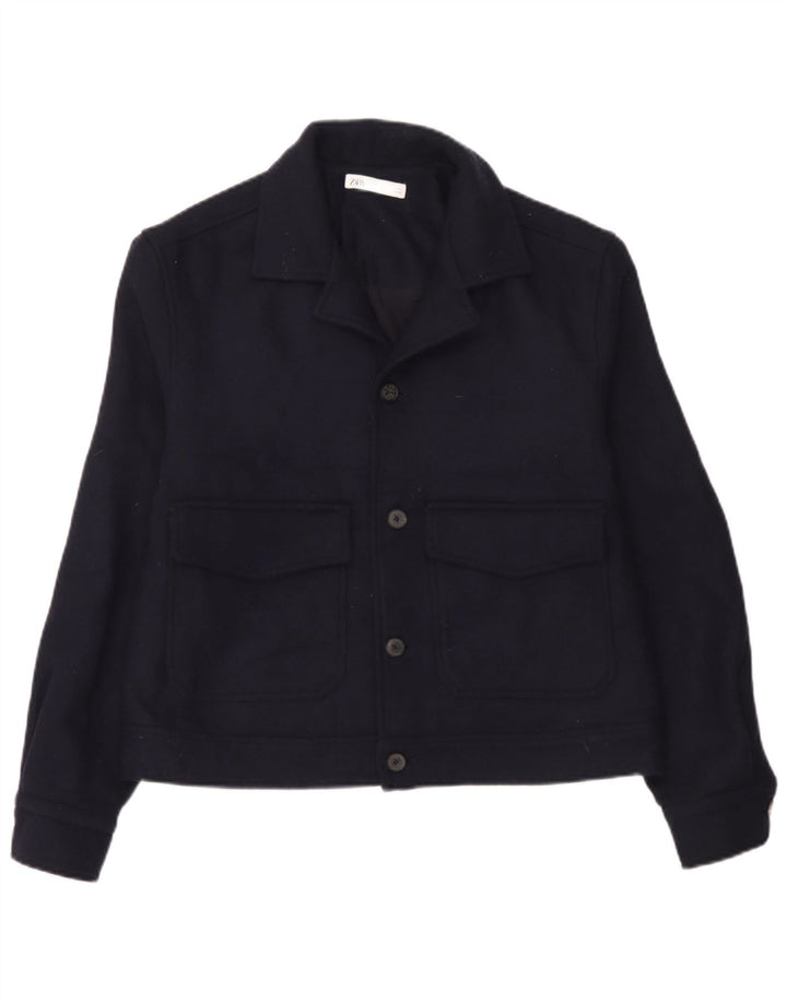 Zara Ανδρικό Bomber Jacket UK 38 Medium Navy Blue Wool