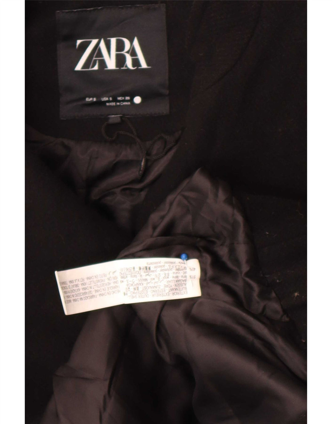 Zara Γυναικείο Oversized Bomber Jacket UK 10 Small Black Wool