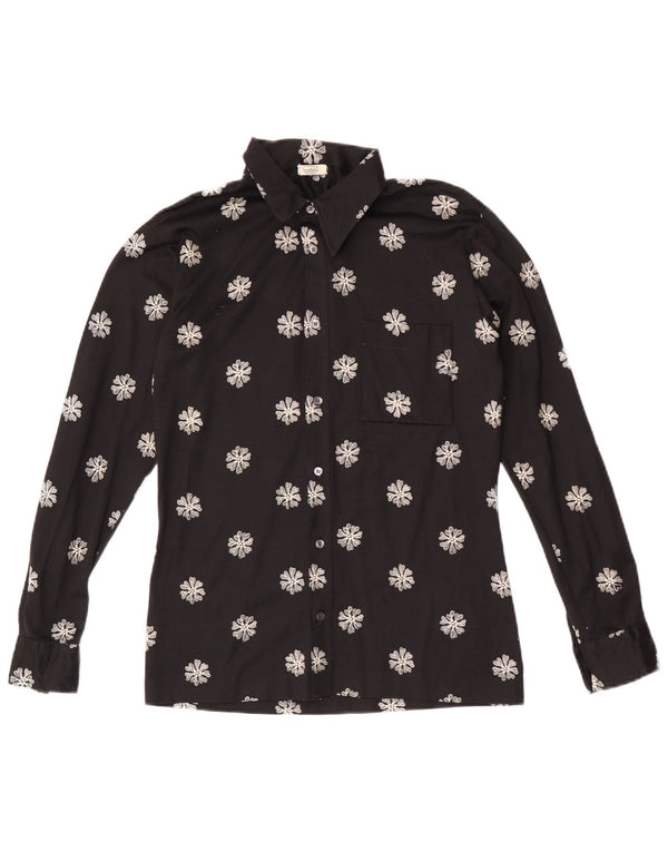 Vintage γυναικείο πουκάμισο UK 14 Medium Black Floral