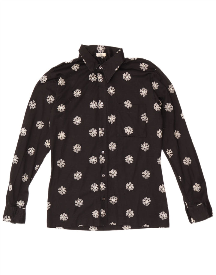 Vintage γυναικείο πουκάμισο UK 14 Medium Black Floral