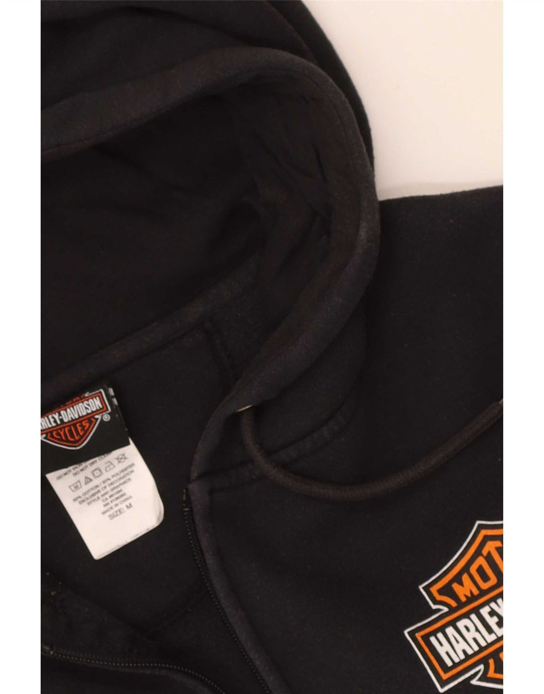 Ανδρικό πουλόβερ με κουκούλα με φερμουάρ Harley Davidson, μεσαίο μαύρο βαμβακερό