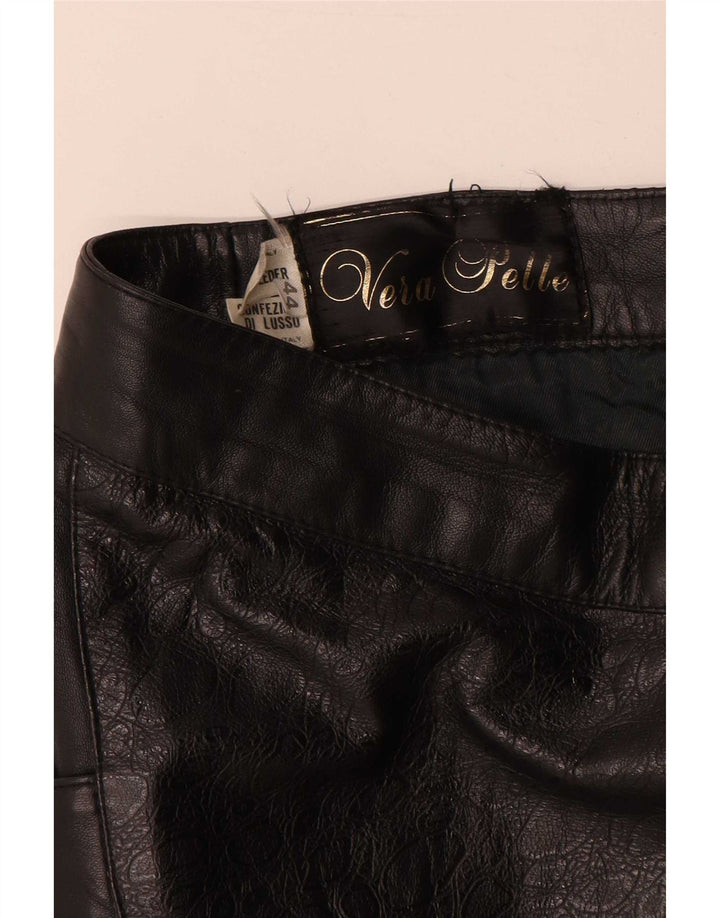 Vintage Γυναικεία Δερμάτινη Φούστα IT 44 Medium W28 Μαύρο γεωμετρικό δέρμα