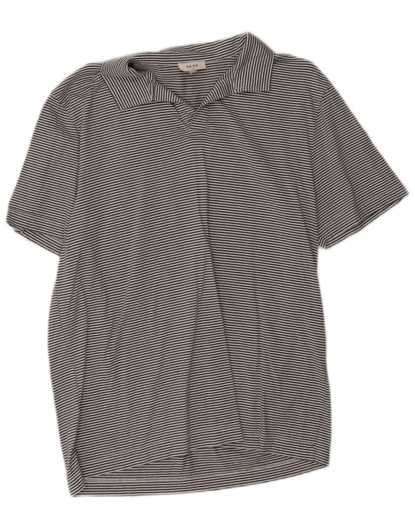 Reiss γυναικείο πουκάμισο πόλο UK 14 Large Navy Blue Pinstripe Βαμβακερό