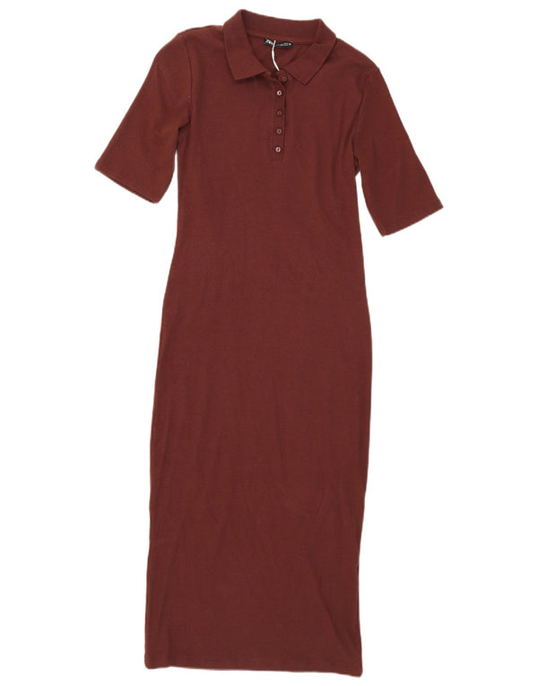 Zara Γυναικείο Maxi Polo Φόρεμα UK 14 μεγάλο καφέ βαμβακερό