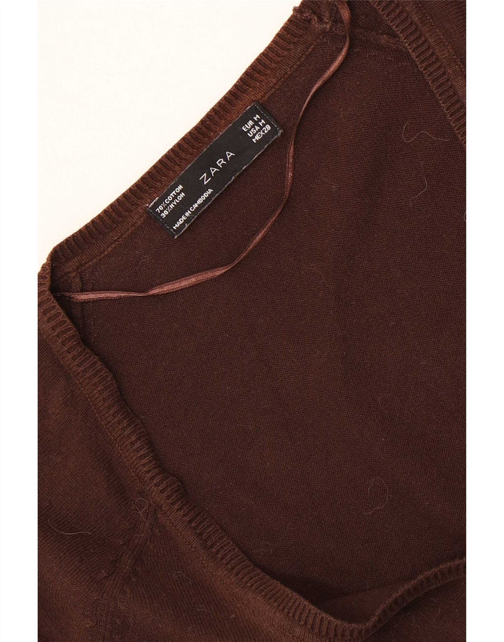 Zara Γυναικείο πουλόβερ ζακέτα UK 12 μεσαίο καφέ βαμβακερό
