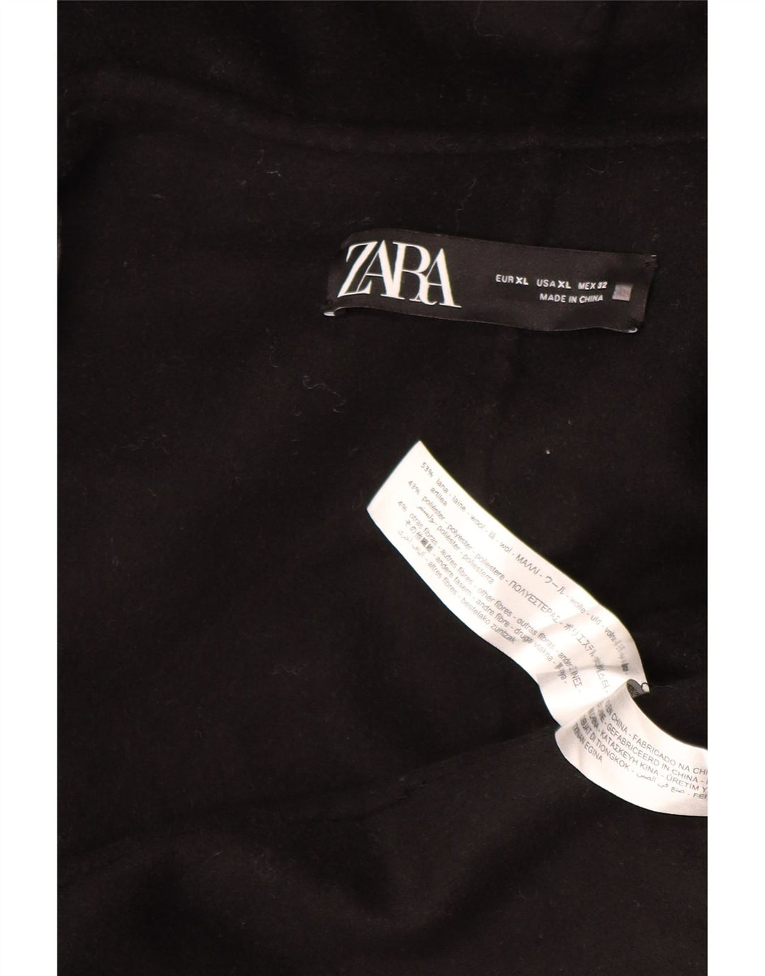 Zara Γυναικείο ανοιχτό πανωφόρι με κουκούλα UK 18 XL μαύρο μάλλινο