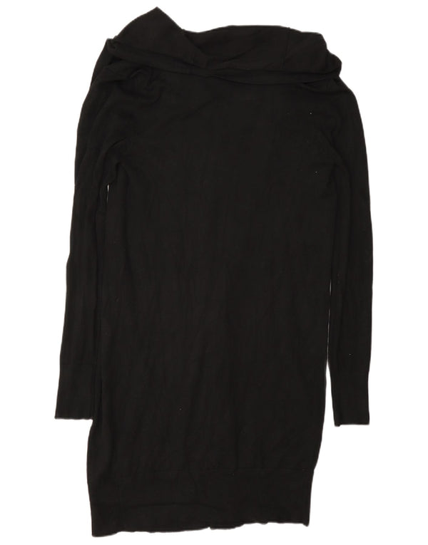Zara Γυναικείο Longline ανοιχτό πουλόβερ ζακέτα UK 12 μεσαία μαύρη βισκόζη