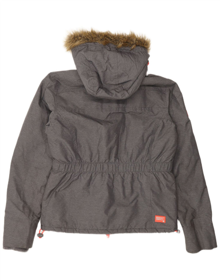 Superdry γυναικείο μπουφάν με κουκούλα αντιανεμικό UK 16 μεγάλο γκρι νάιλον