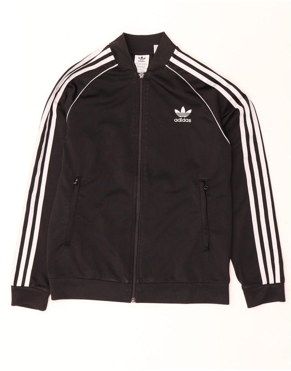 Adidas Boys Tracksuit Top Jacket 12-13 Years Black Polyester