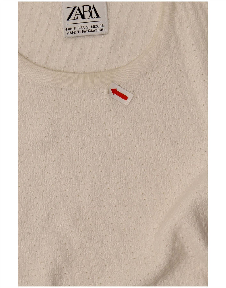 ZARA Mens Crew Neck Jumper Sweater Small Off White Viscose