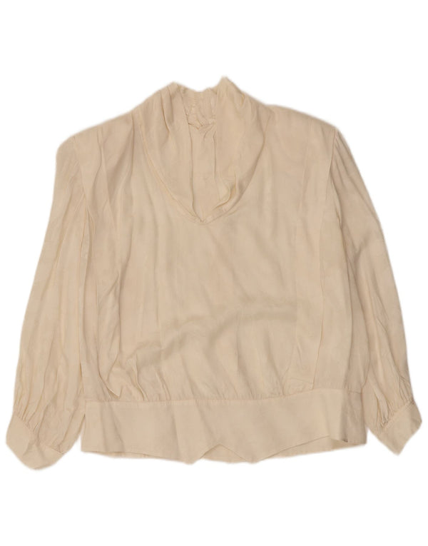 VINTAGE Γυναικείο πουκάμισο με μανίκια 3/4 Μπλούζα UK 14 Large Off White Floral