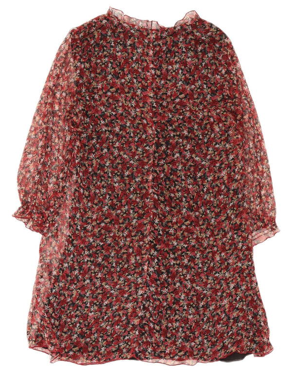 Zara Γυναικείο μακρυμάνικο φόρεμα UK 10 Small Red Floral Polyester