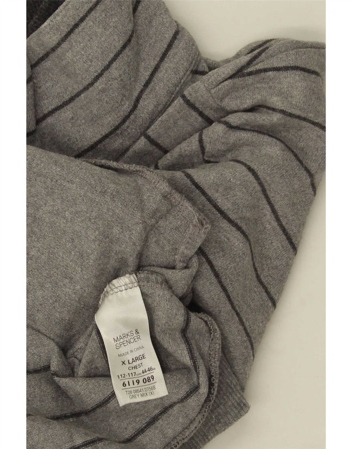 Marks & Spencer Ανδρικό πουλόβερ με κουμπιά λαιμόκοψη XL γκρι βαμβακερό ριγέ