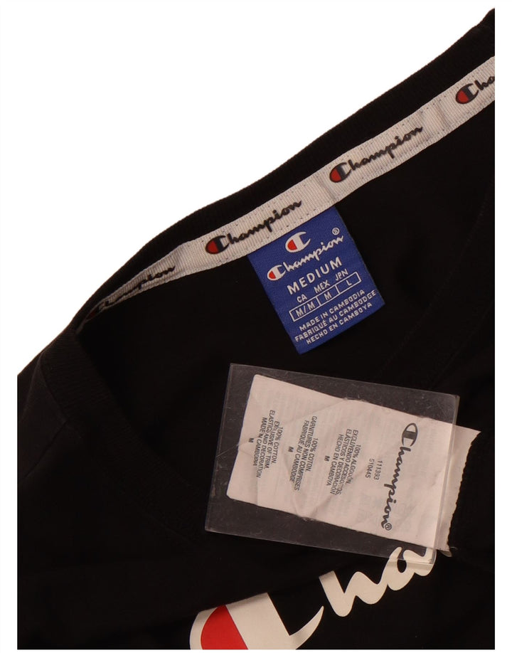 Γυναικείο T-Shirt CHAMPION Top UK 12 μεσαίο μαύρο βαμβακερό