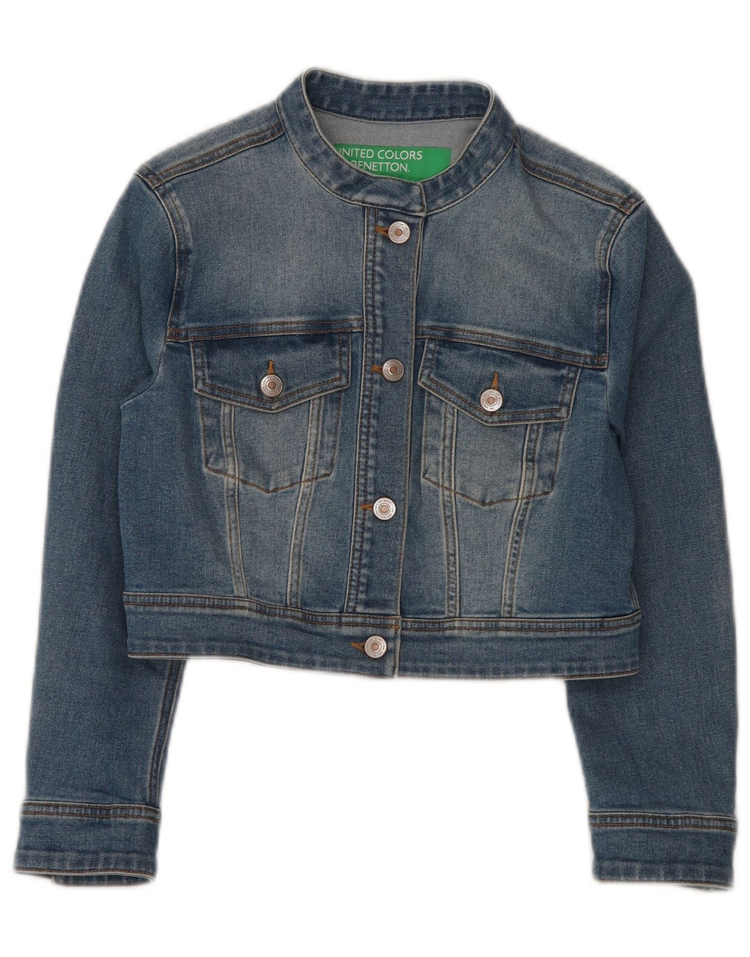 BENETTON Γυναικείο Τζιν Μπουφάν UK 10 Small Blue Cotton