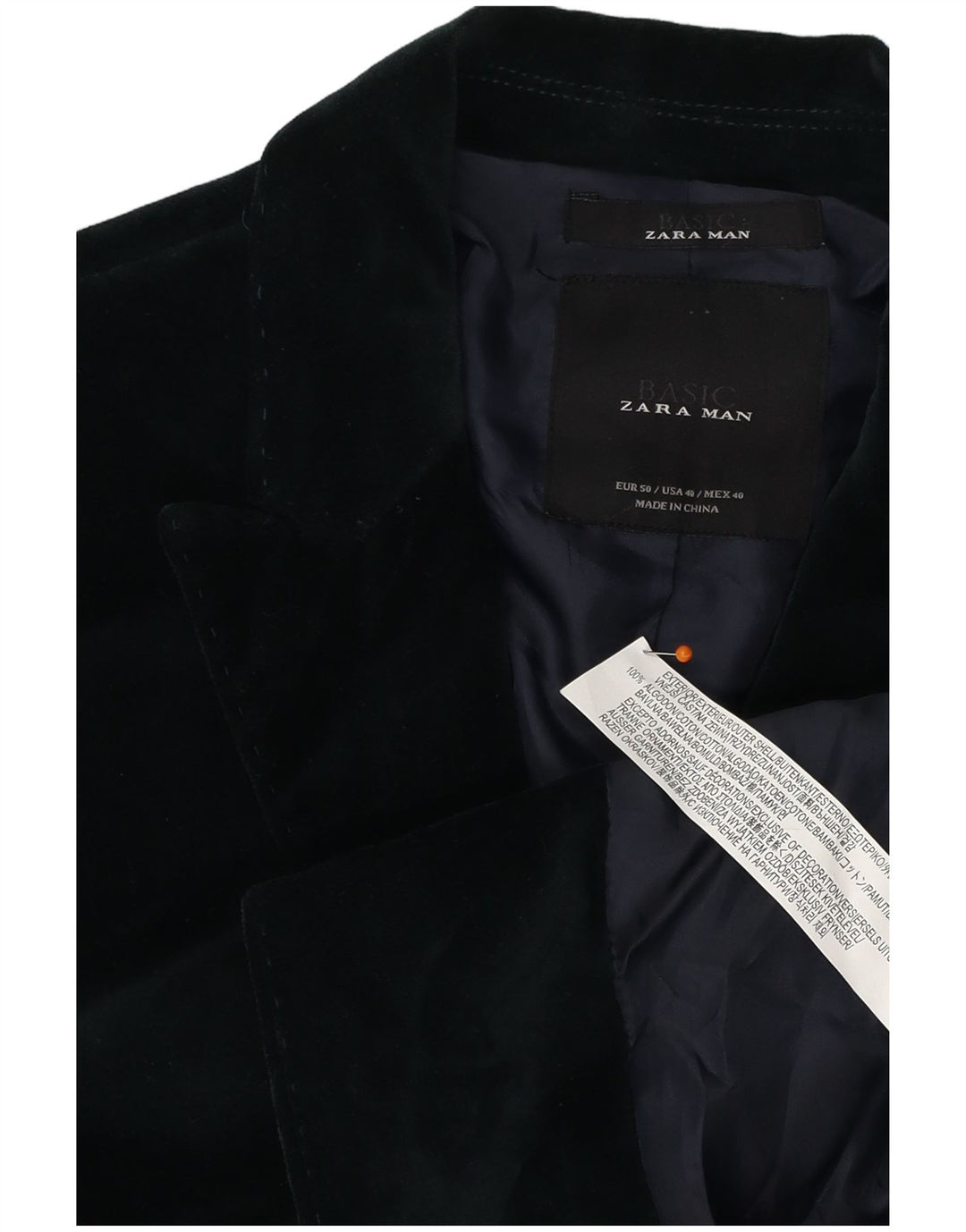 ZARA Ανδρικό βελούδινο σακάκι μπλέιζερ με 2 κουμπιά EU 50 Μεσαίο πράσινο βαμβακερό