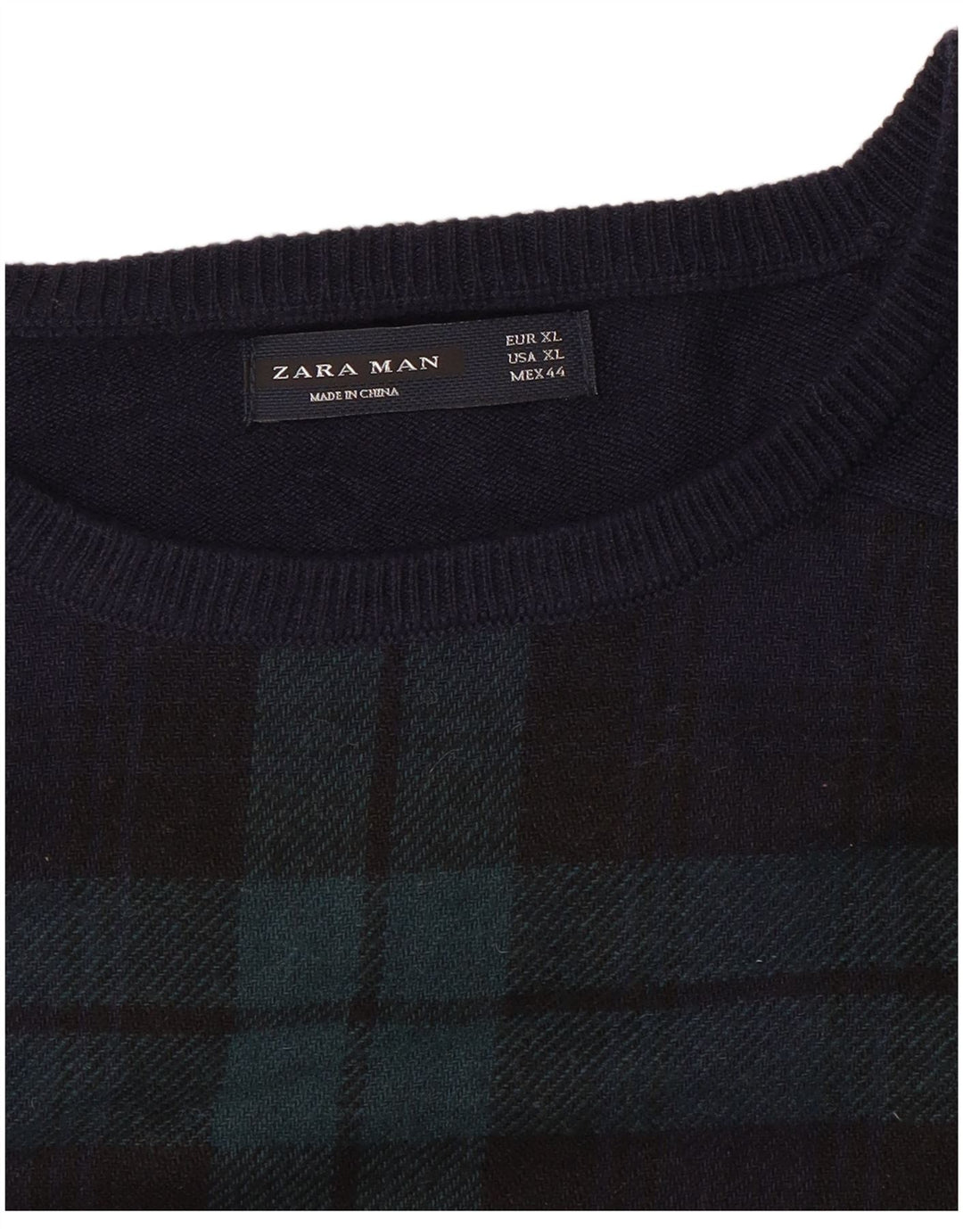 Ανδρικό πουλόβερ ZARA Boat Neck Jumper XL Navy Blue Check