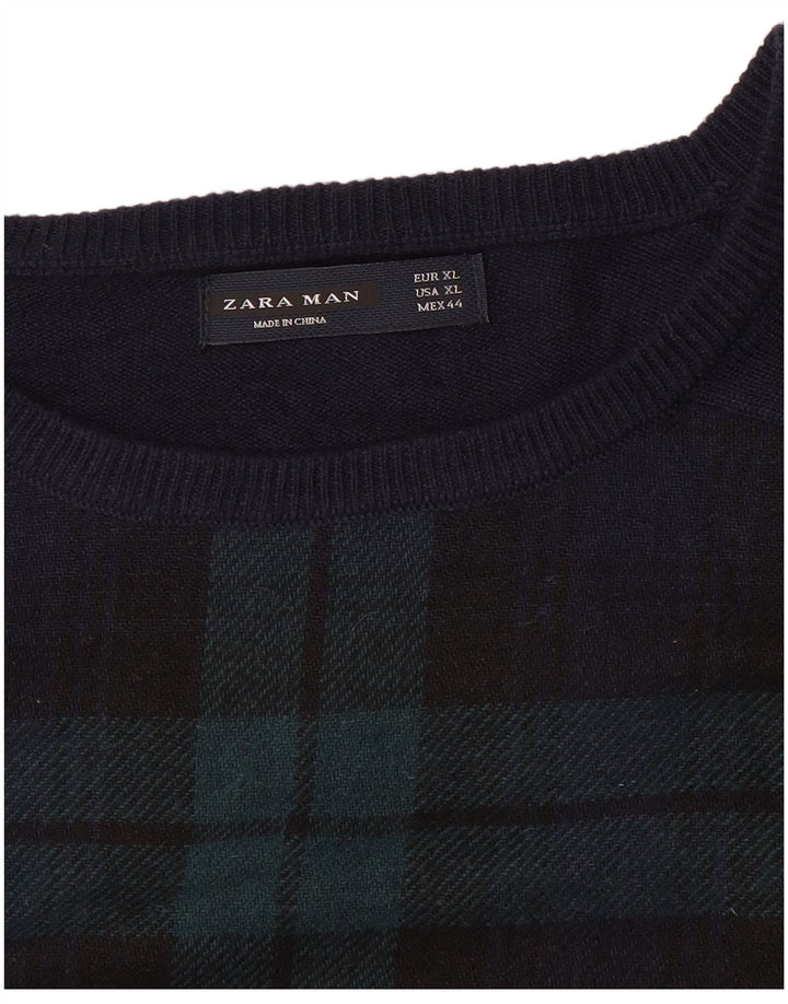 Ανδρικό πουλόβερ ZARA Boat Neck Jumper XL Navy Blue Check
