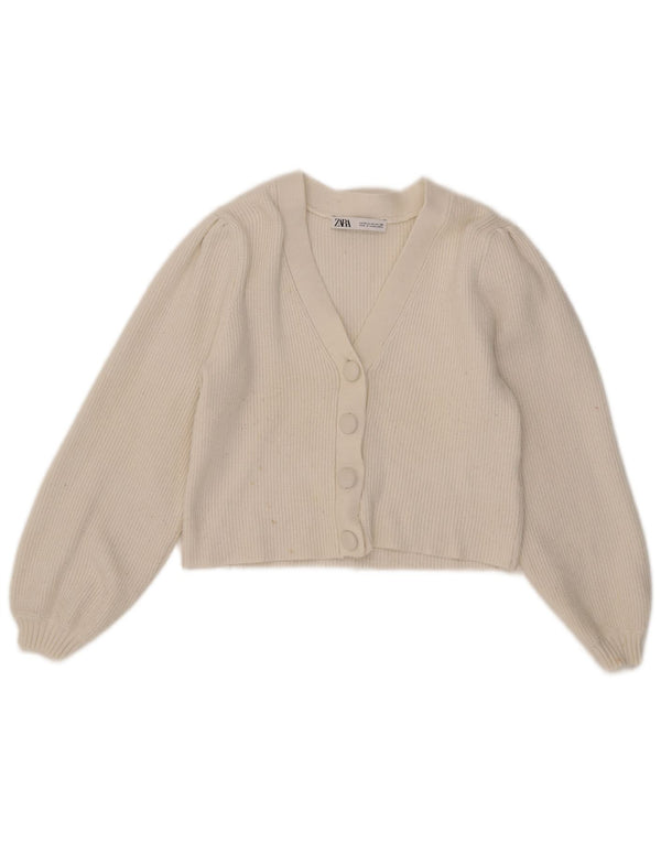 Zara Γυναικεία Ζακέτα Crop UK 12 μεσαία λευκή βισκόζη