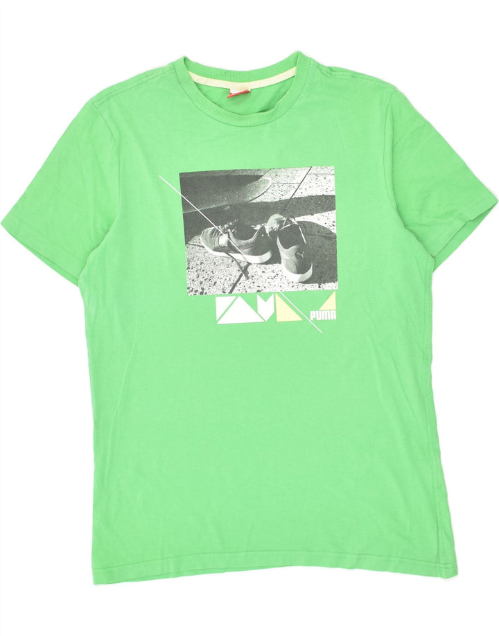 PUMA Mens Graphic T-Shirt Top UK 34/36 Small Green Cotton | Vintage Puma | Thrift | Second-Hand Puma | Used Clothing | Messina Hembry 