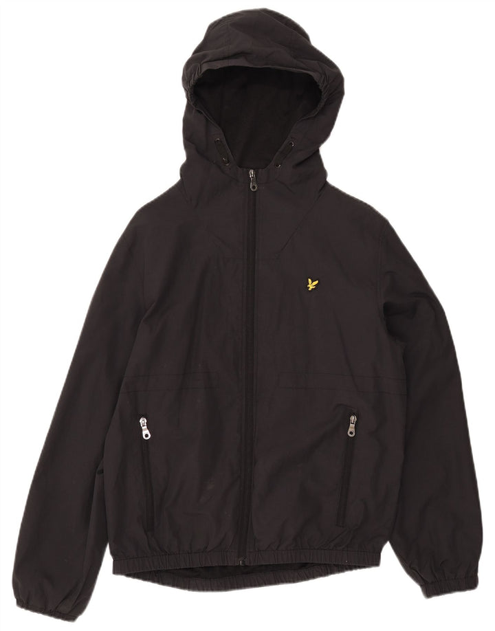 LYLE & SCOTT Boys Hooded Bomber Jacket 14-15 Years Black Cotton