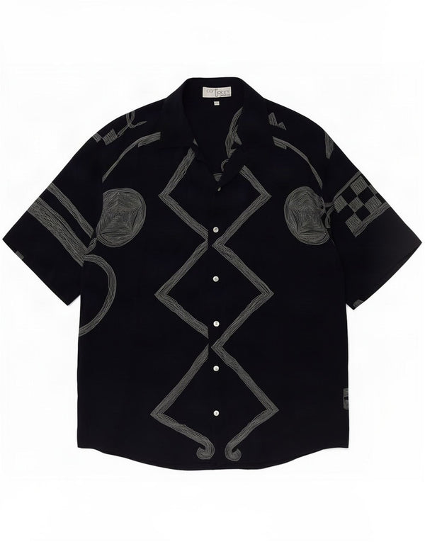 ICORTIGIANI Mens Short Sleeve Shirt IT 48 Medium Navy Blue Geometric