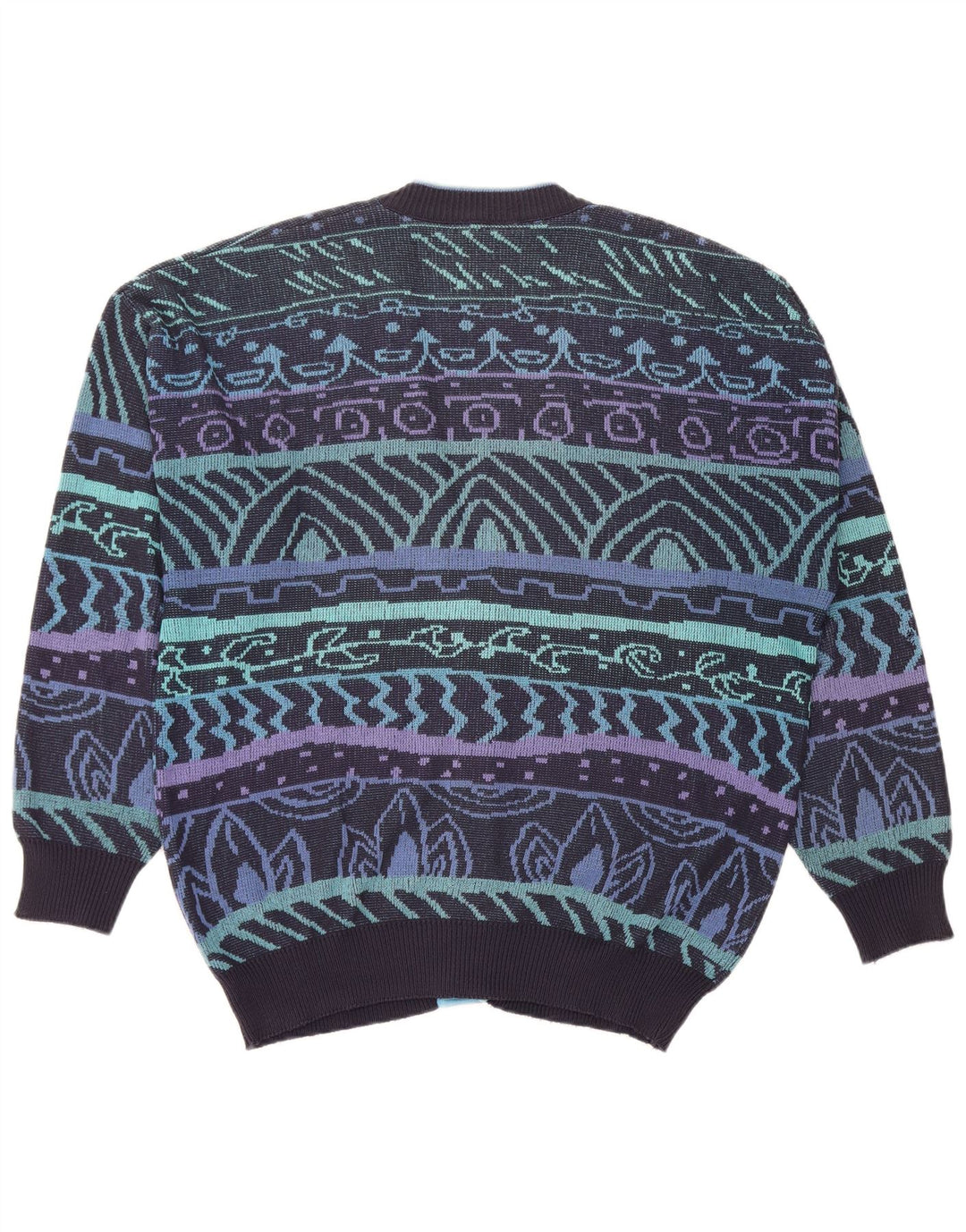 JAC Ανδρικό πουλόβερ ζακέτα IT 52 Μεγάλο μπλε ναυτικό γεωμετρικό βαμβάκι