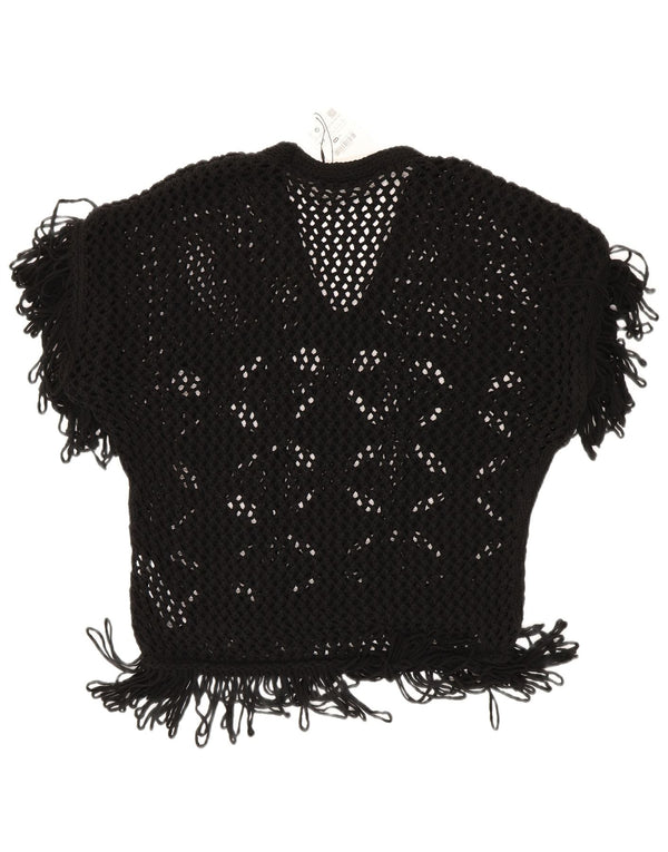 Zara Γυναικεία Loose Fit Crochet Μπλούζα Top UK 10 Small Black Acrylic