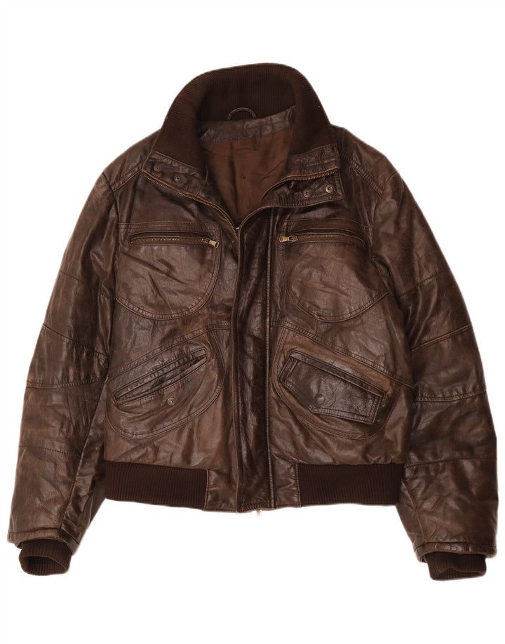 Vintage Ανδρικό Bomber Δερμάτινο Μπουφάν IT 54 2XL Καφέ Δερμάτινο