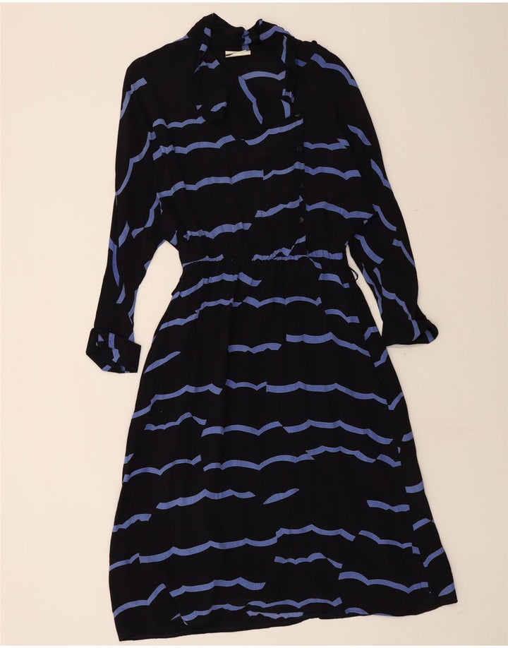 VINTAGE Γυναικείο μάξι φόρεμα 3/4 μανίκι IT 42 μέτριο μαύρο ριγέ βισκόζη